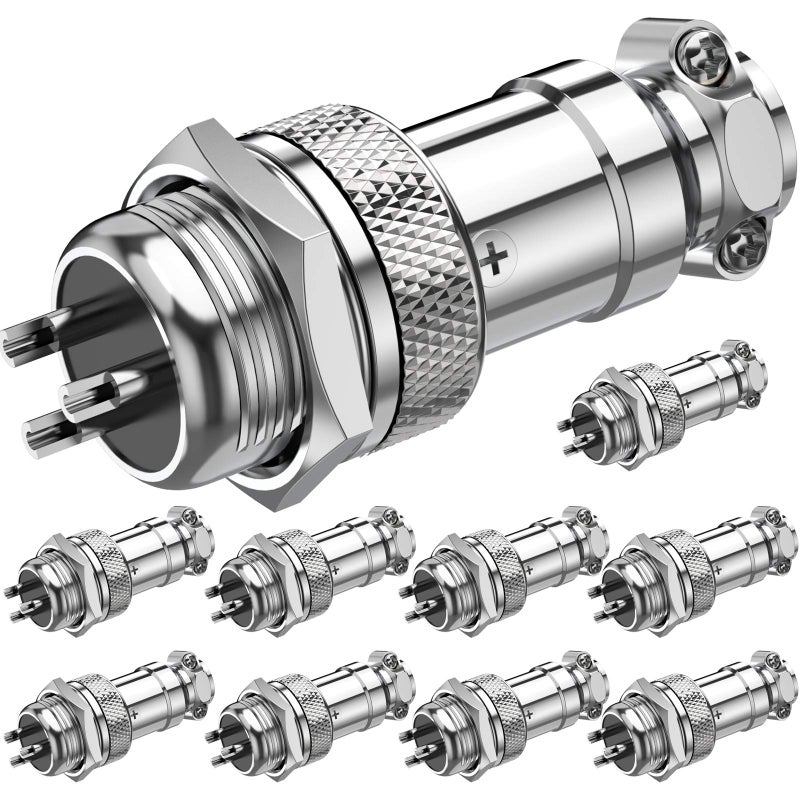 DIYhz 10 Pcs GX16-3 Panel Metal Mount Circular Metal Aviation Connector Adapter Male Female Plug Socket (3 Pins) - Image 1
